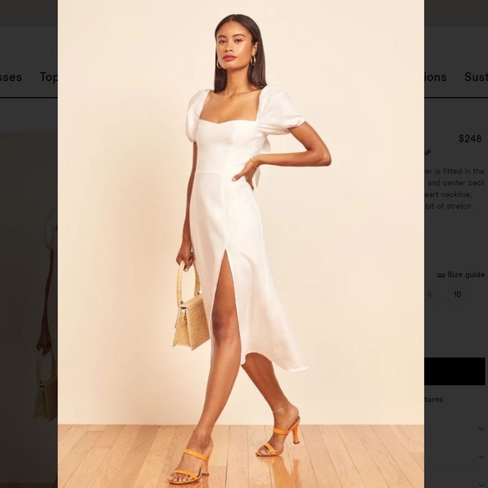 Reformation Denver White Linen Midi Dress
